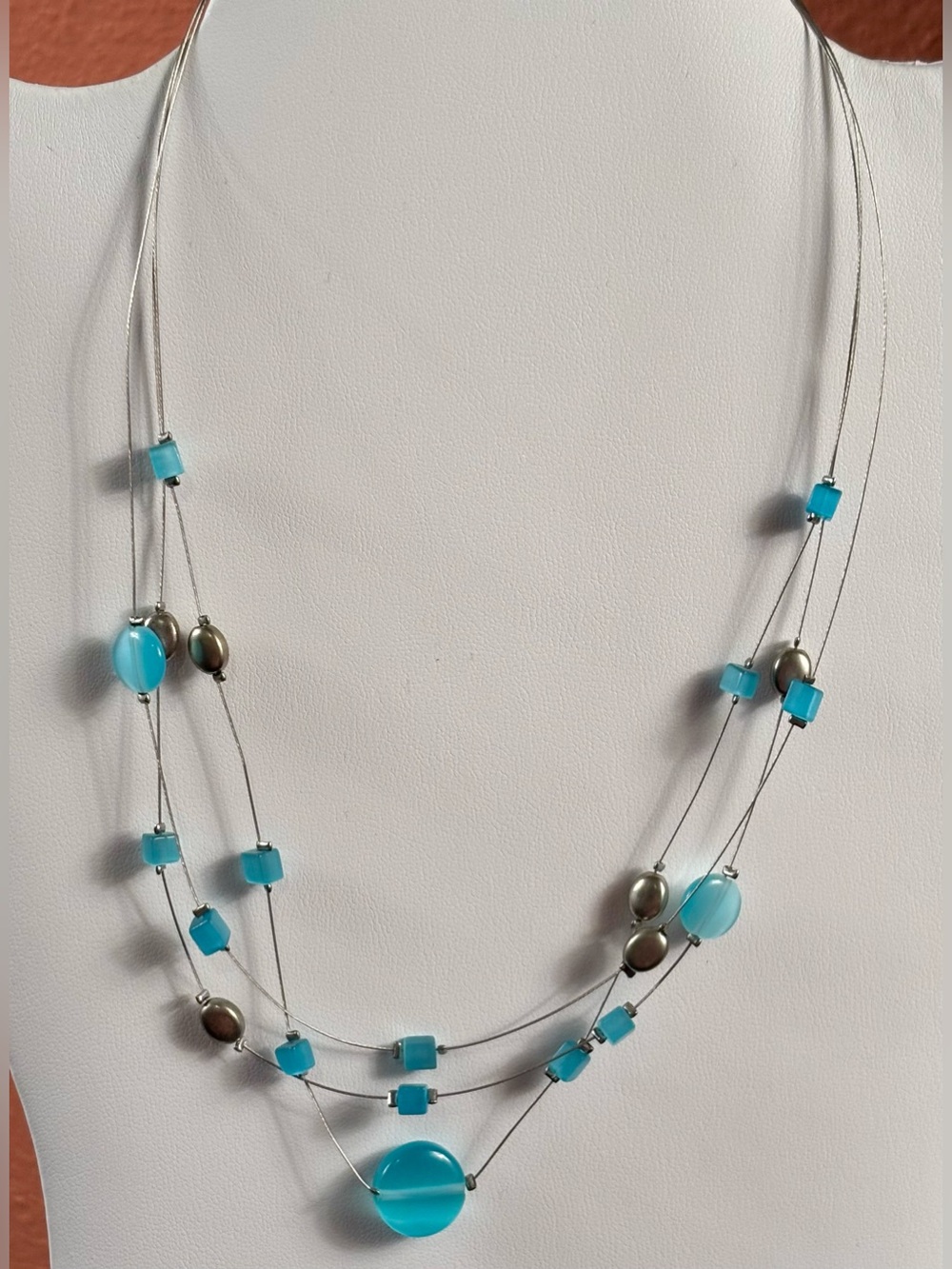 Lia Sophia Turquoise Blue Cat Eye 3-Strand Beaded Necklace